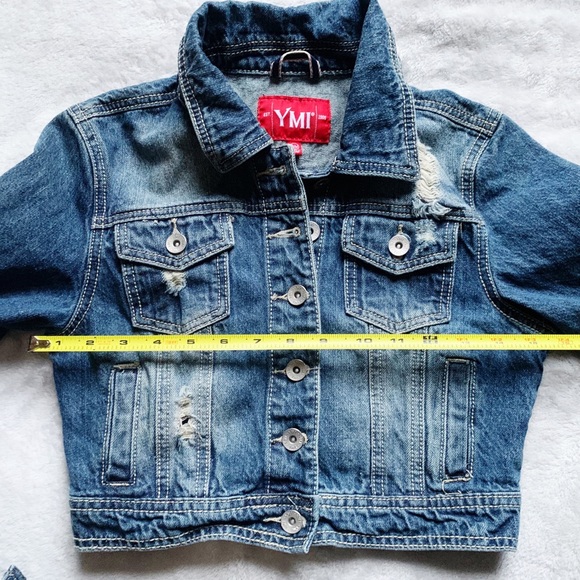 YMI Jean Jacket Cropped Distressed Size Jrs. M - Picture 6 of 8